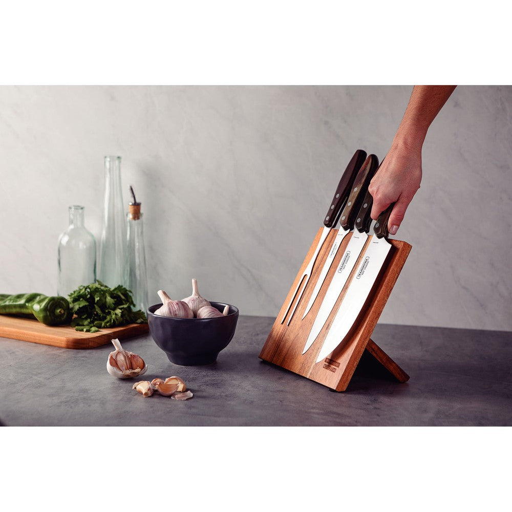 Juego para Asado Tramontina con Láminas de Acero Inoxidable y Mangos de Madera Polywood Castaño 5 Piezas