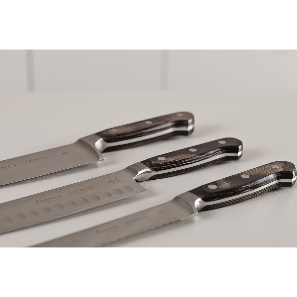 Cuchillo Santoku Tramontina Century Wood con Lámina de Acero Inoxidable y Mango de Madera Tratada Castaño 7"