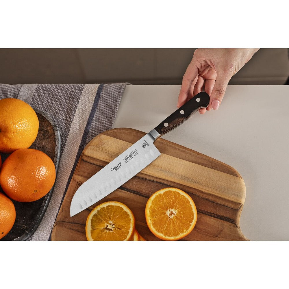 Cuchillo Santoku Tramontina Century Wood con Lámina de Acero Inoxidable y Mango de Madera Tratada Castaño 7"