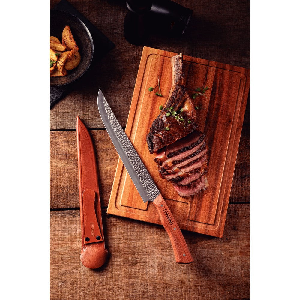 Cuchillo de Carnicero Tramontina Nômade con Lámina de Acero Inoxidable y Mango de Madera con Vaina de Cuero 10"