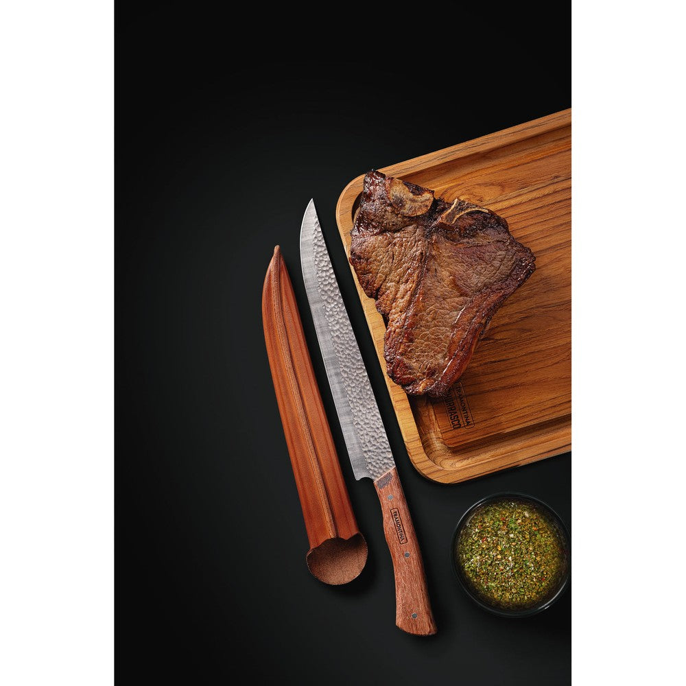 Cuchillo de Carnicero Tramontina Nômade con Lámina de Acero Inoxidable y Mango de Madera con Vaina de Cuero 10"