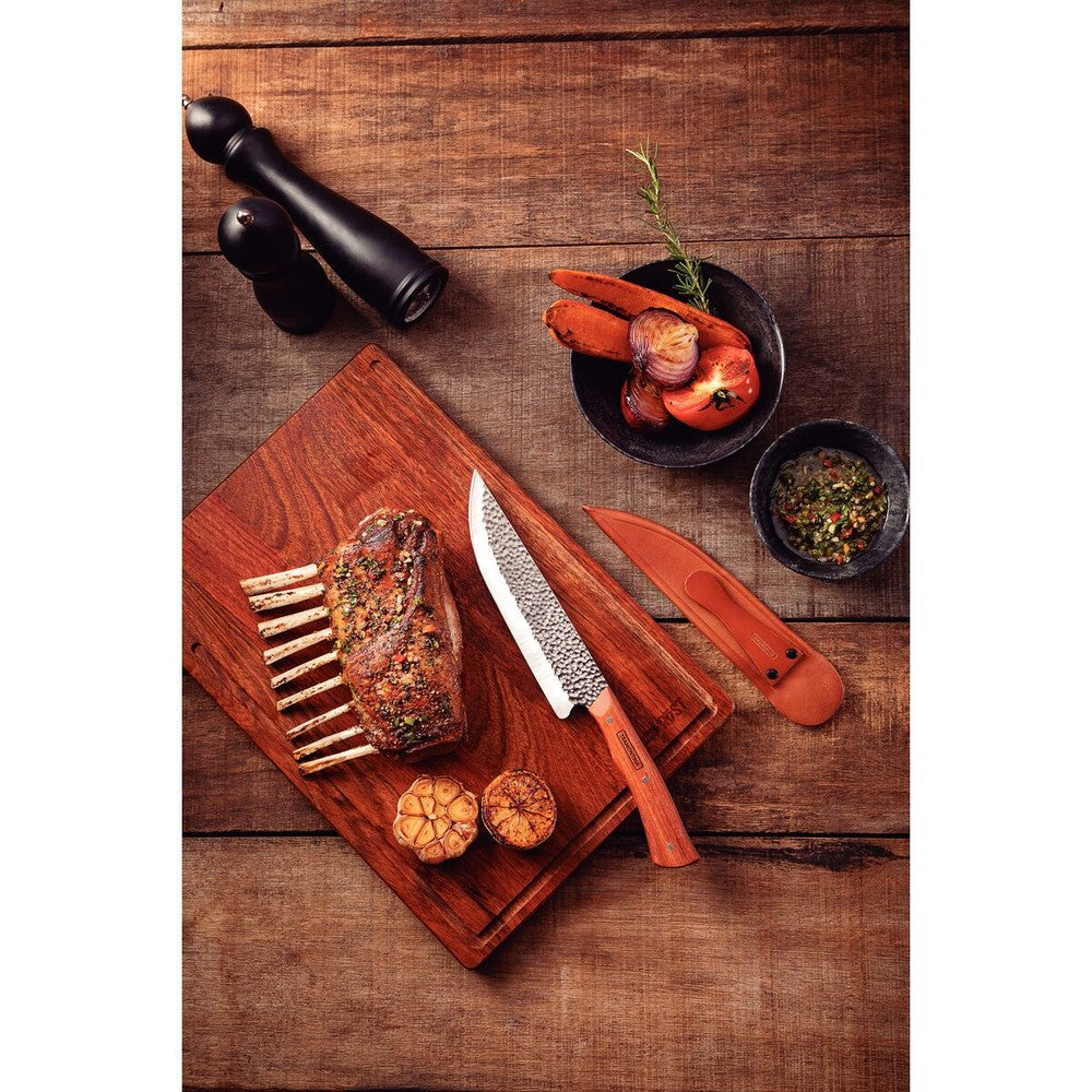 Cuchillo para Carne Tramontina Nômade con Lámina de Acero Inoxidable y Mango de Madera con Vaina de Cuero 8"