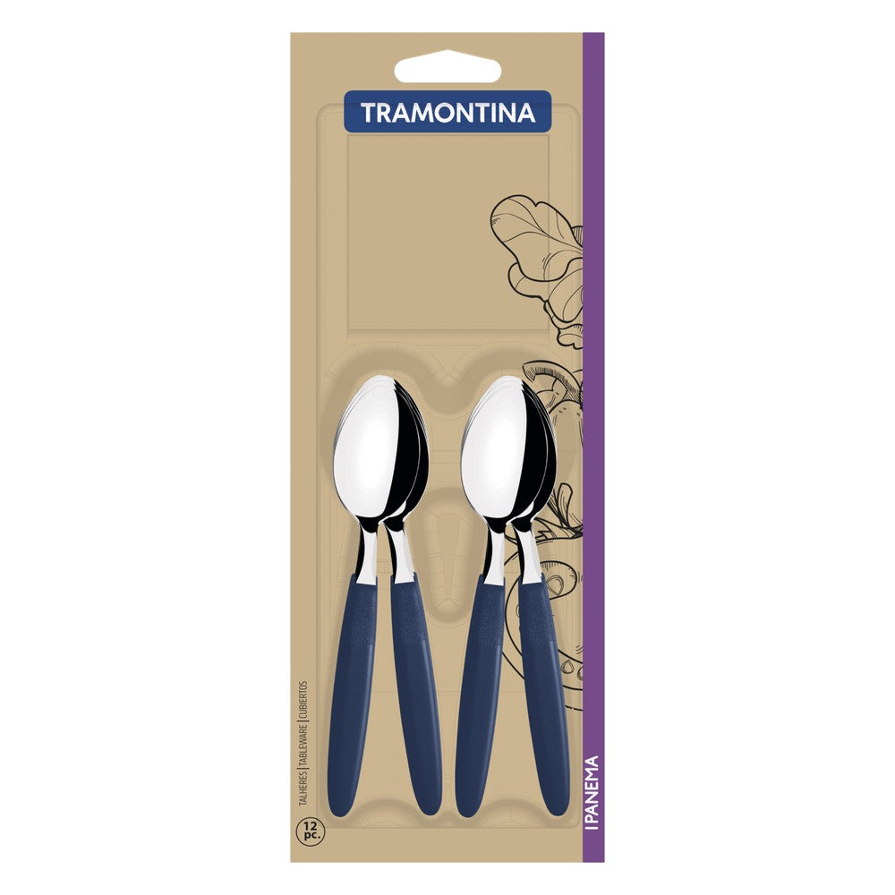 Juego de Cucharas de Té Tramontina Ipanema con Láminas de Acero Inoxidable y Mangos de Polipropileno Azul 12 Piezas
