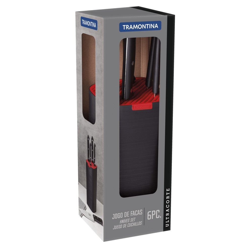 Juego de Cuchillos Tramontina Ultracorte con Lámina de Acero Inoxidable y Mango de Polipropileno negro 6 Piezas