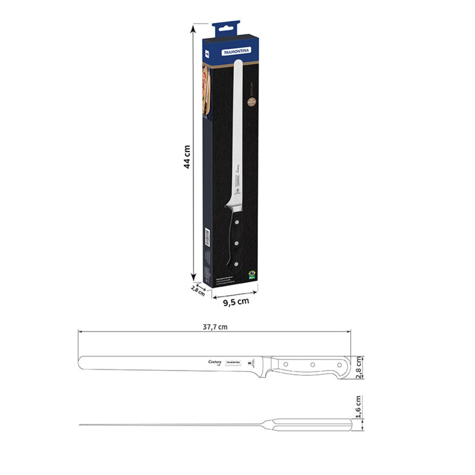 Cuchillo para Fiambres Tramontina Century con Lámina en Acero Inoxidable y Mango en Policarbonato y Fibra de Vidrio 10"