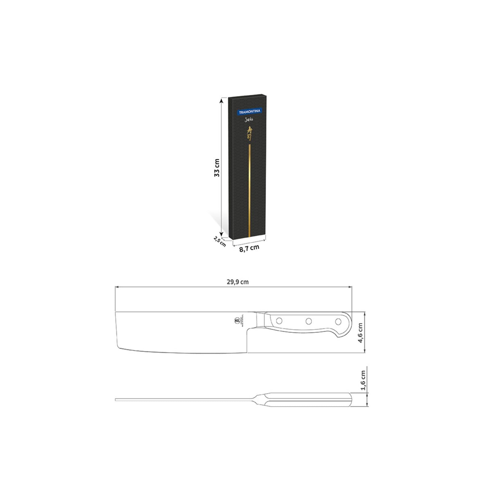 Cuchillo Nakiri Tramontina Sushi con Lámina de Acero Inoxidable y Mango de Policarbonato y Fibra de Vidrio 7"