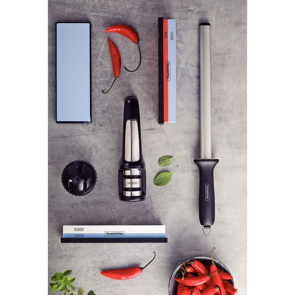 Chaira Tramontina Profio de acero inoxidable con superficie diamantada y mango de ABS 10"