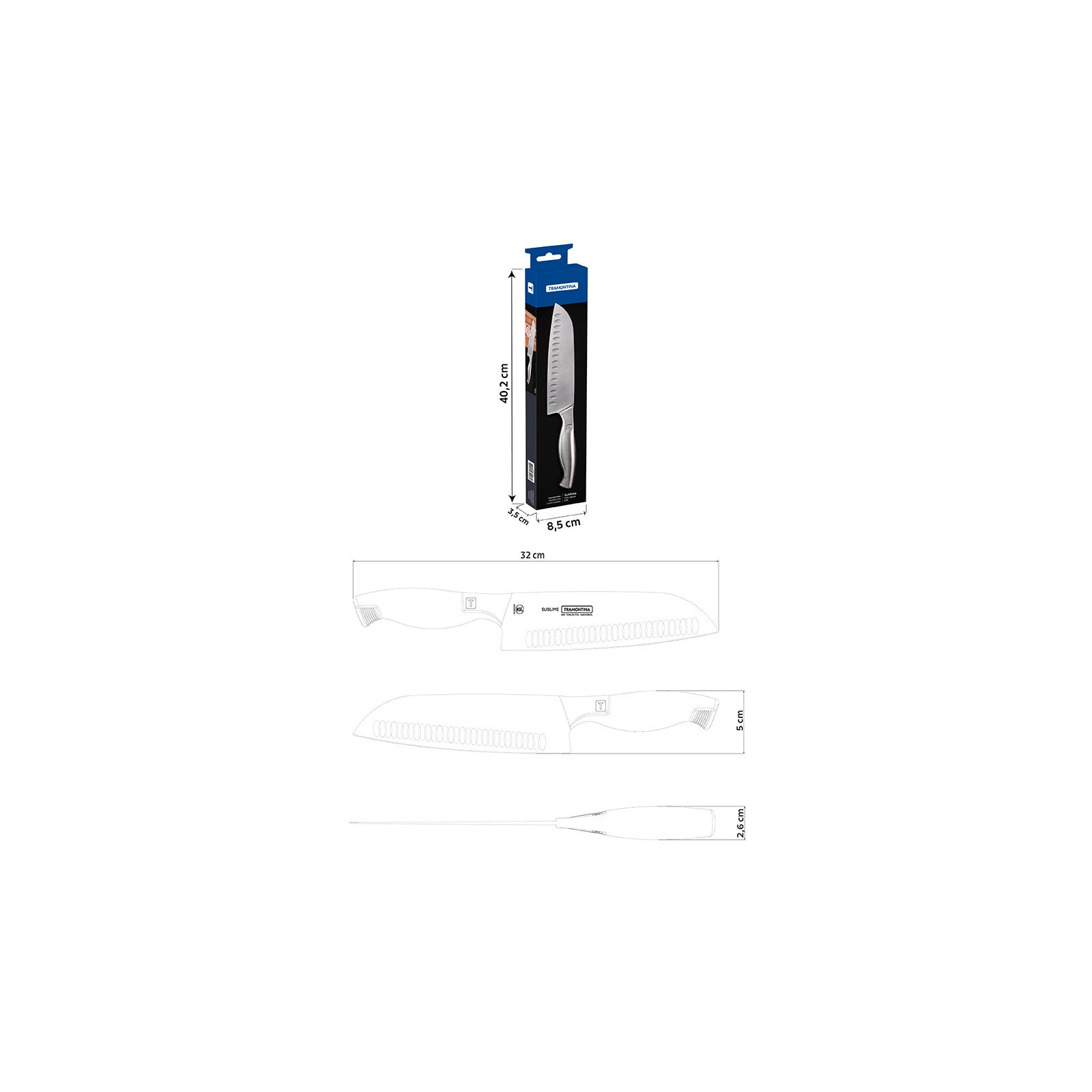 Cuchillo Santoku Tramontina Sublime en Acero Inoxidable 7,5"