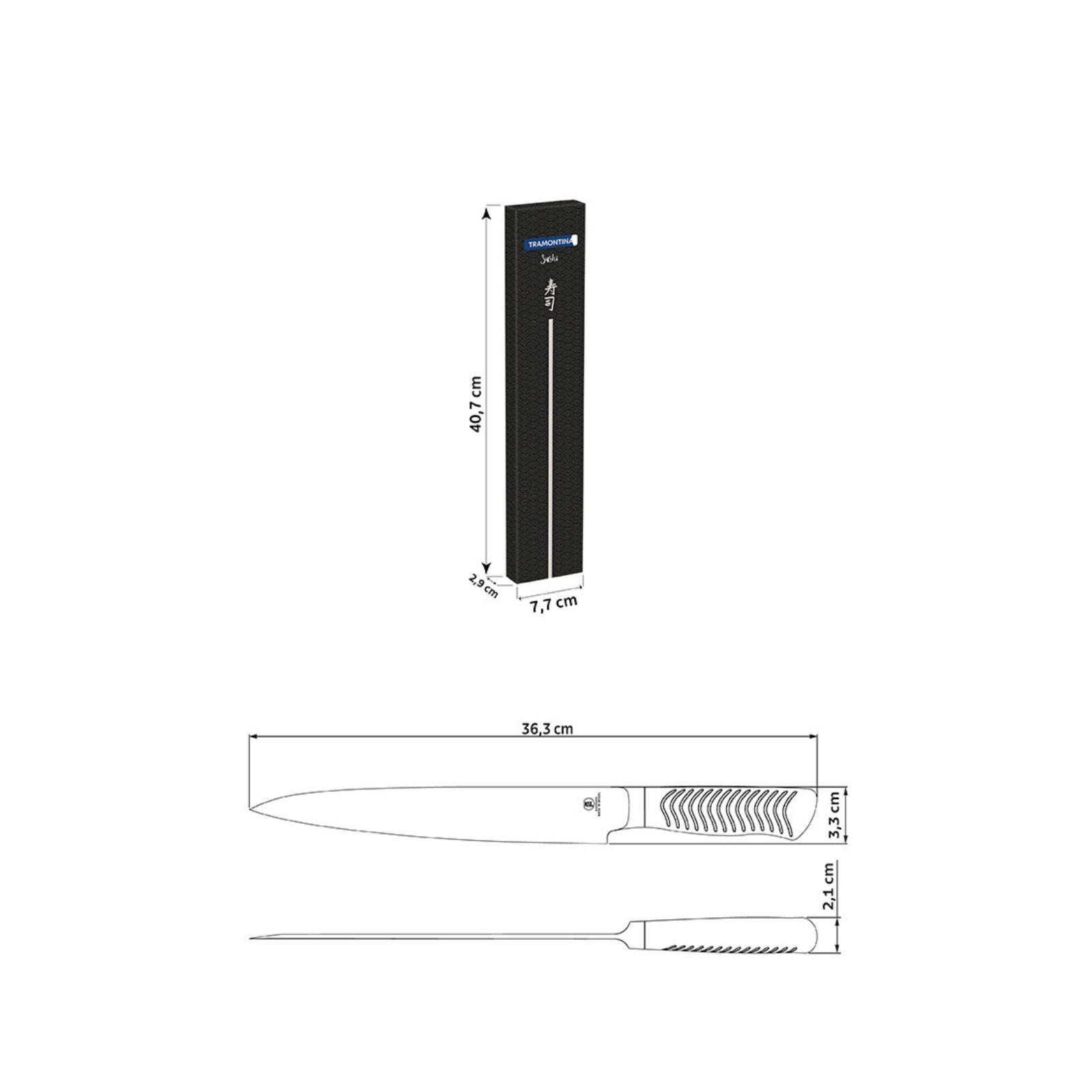 Cuchillo Yanagiba Tramontina Sushi Diamond con Lámina y Mango de Acero Inoxidable 9"