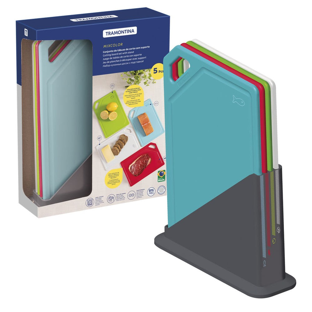 Juego de Tablas de Corte Tramontina MixColor con Soporte 5 Piezas