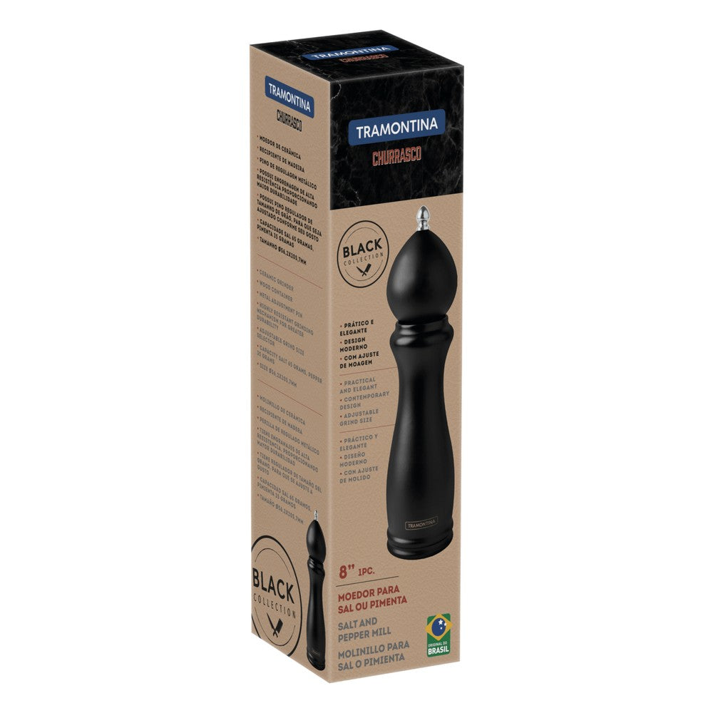 Molinillo de Sal o Pimienta Tramontina Churrasco Black en Cerámica con Recipiente de Madera 8"