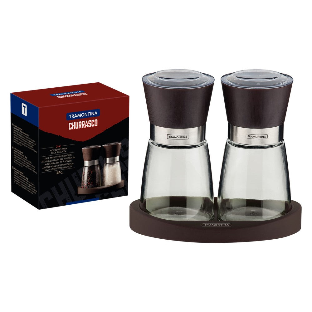 Juego de Molinillos de Sal y Pimienta Tramontina Asado en Cerámica y Vidrio con Base en Polipropileno