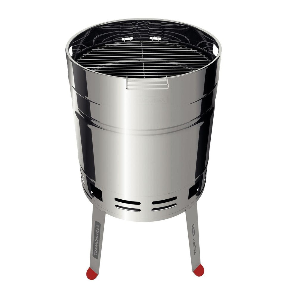 Grill a Carbón Tramontina TCP 400 de Acero Inoxidable con Bandeja para Carbón de Acero Esmaltado