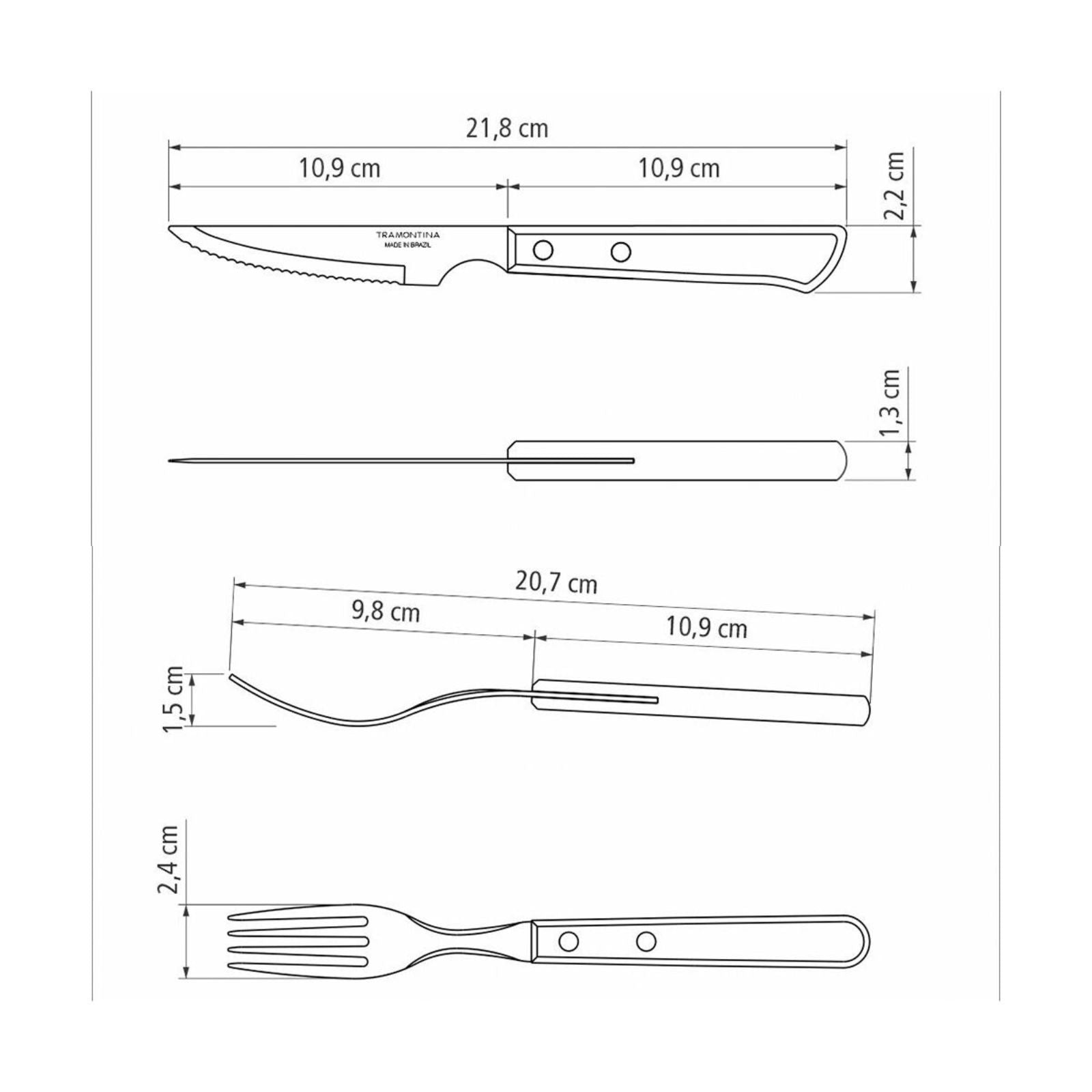 Juego de Cubiertos para Asado Tramontina de Acero Inoxidable con Mango Castaño Polywood, 12 piezas.