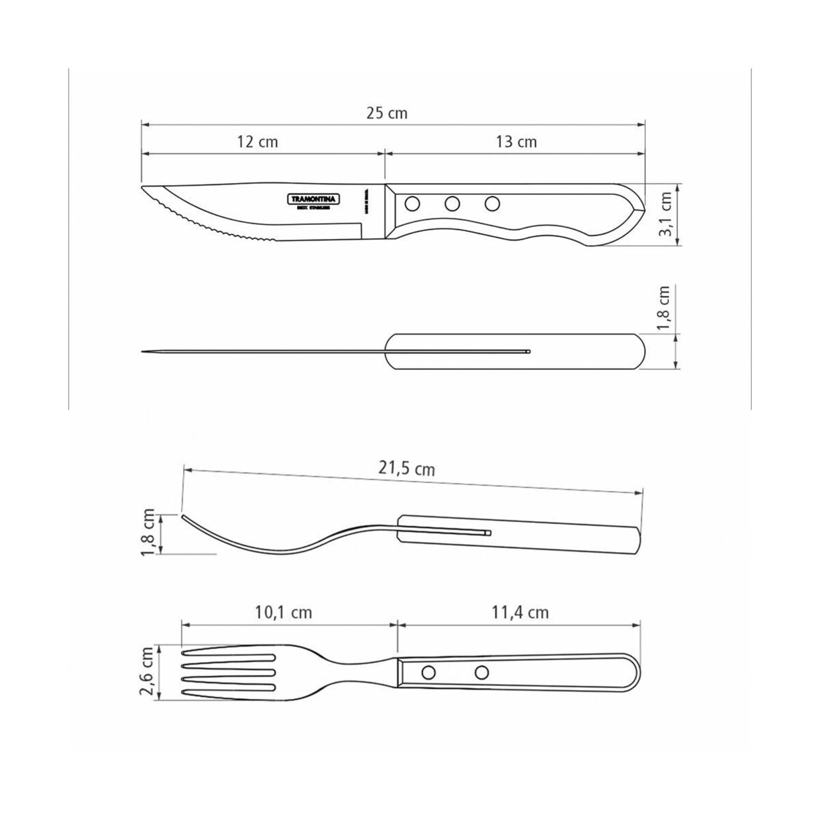 Juego de Cubiertos para Asado Jumbo Tramontina de Acero Inoxidable con Mango Castaño Polywood, 12 piezas.