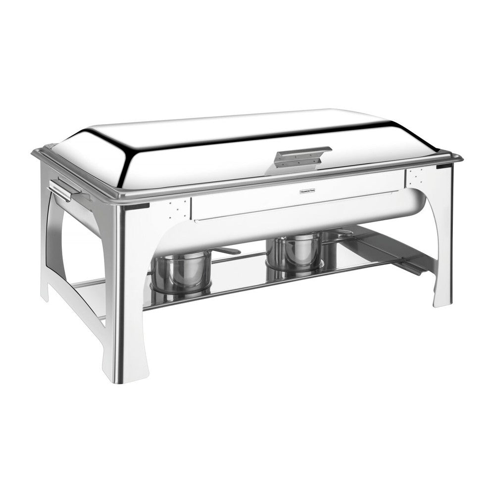 Rechaud rectangular de acero inoxidable baño maría, tapa móvil con brasero y cuba GN 1/1 y 9l Tramontina