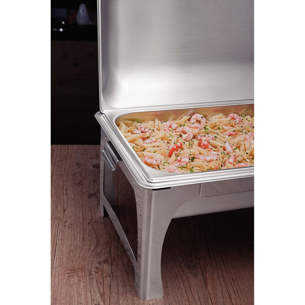 Rechaud rectangular de acero inoxidable baño maría, tapa móvil con brasero y cuba GN 1/1 y 9l Tramontina