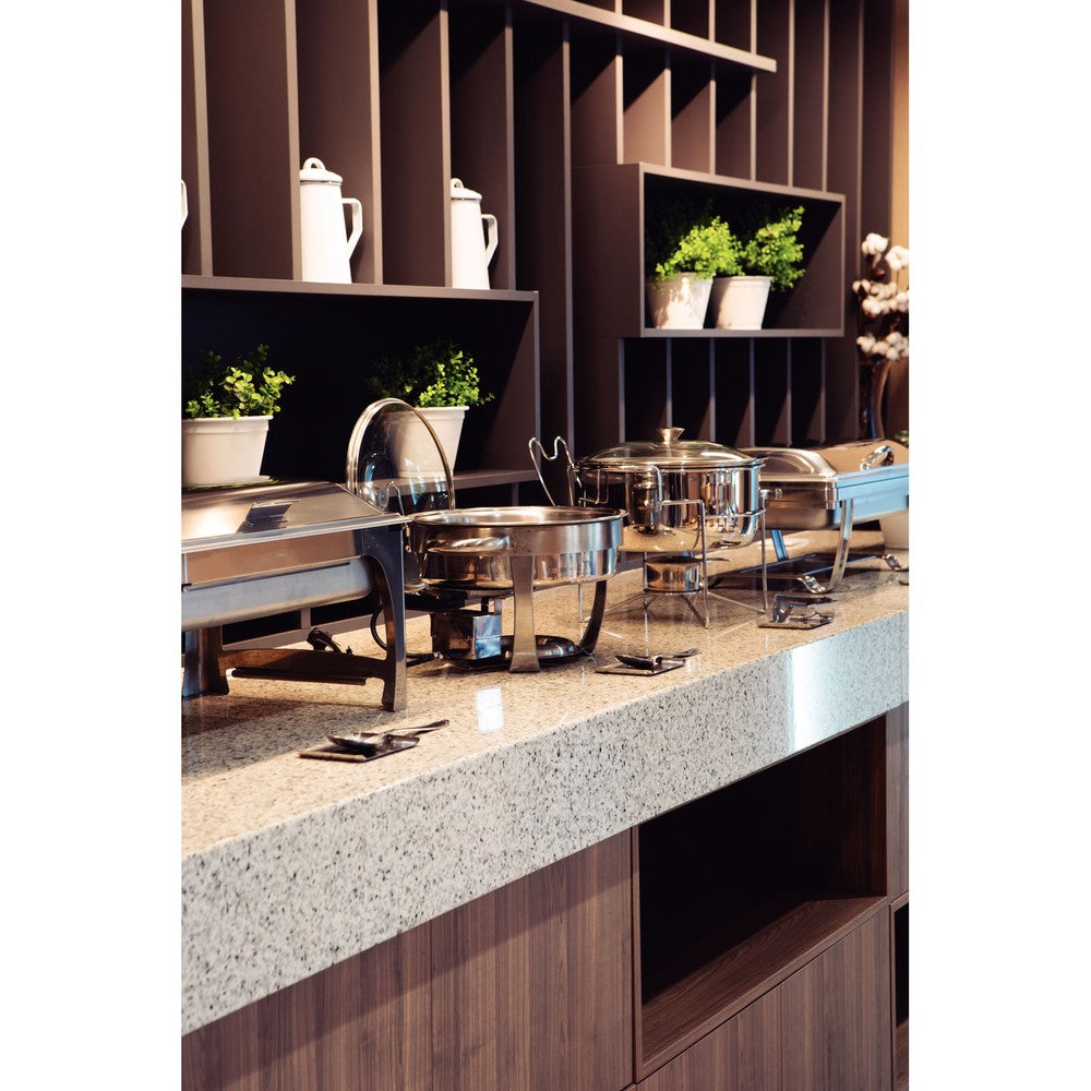 Rechaud rectangular de acero inoxidable baño maría, tapa móvil con brasero y cuba GN 1/1 y 9l Tramontina