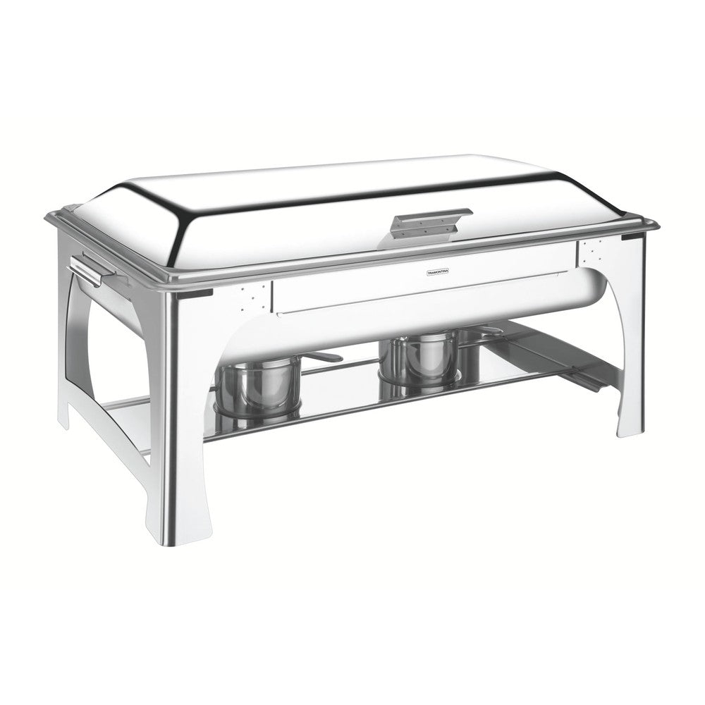 Rechaud rectangular de acero inoxidable baño maría, tapa móvil con brasero y cuba GN 1/1 y 9l Tramontina