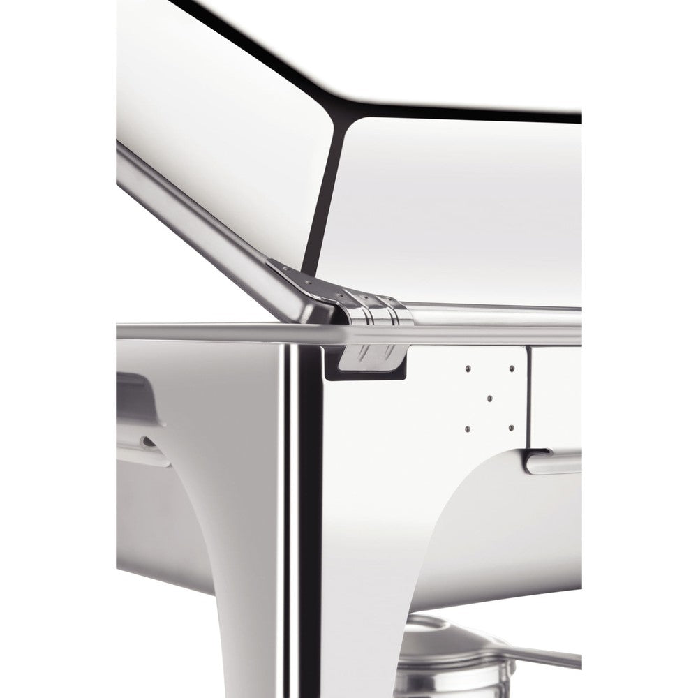 Rechaud rectangular de acero inoxidable baño maría, tapa móvil con brasero y cuba GN 1/1 y 9l Tramontina