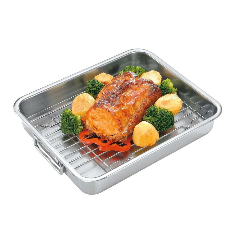 Fuente de hornear Tramontina Service de acero inoxidable con parrilla 39 x 33 cm 6,4 L