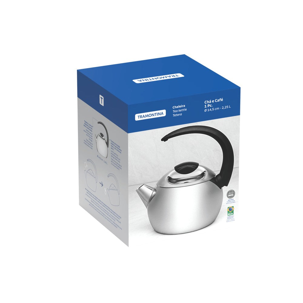 Tetera de acero inoxidable con mango negro 14,5 cm y 2,25 l Tramontina