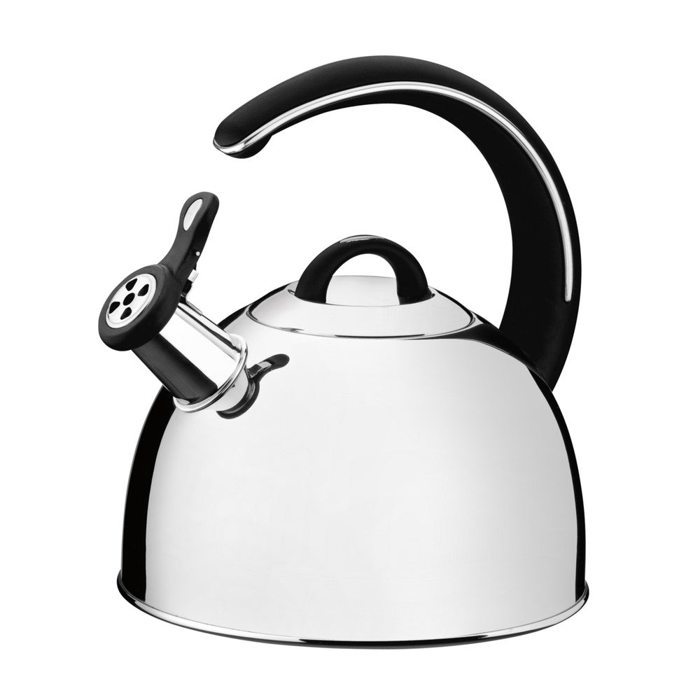 Tetera Tramontina de acero inoxidable con silbato , fondo triple y mango negro 3,3 L