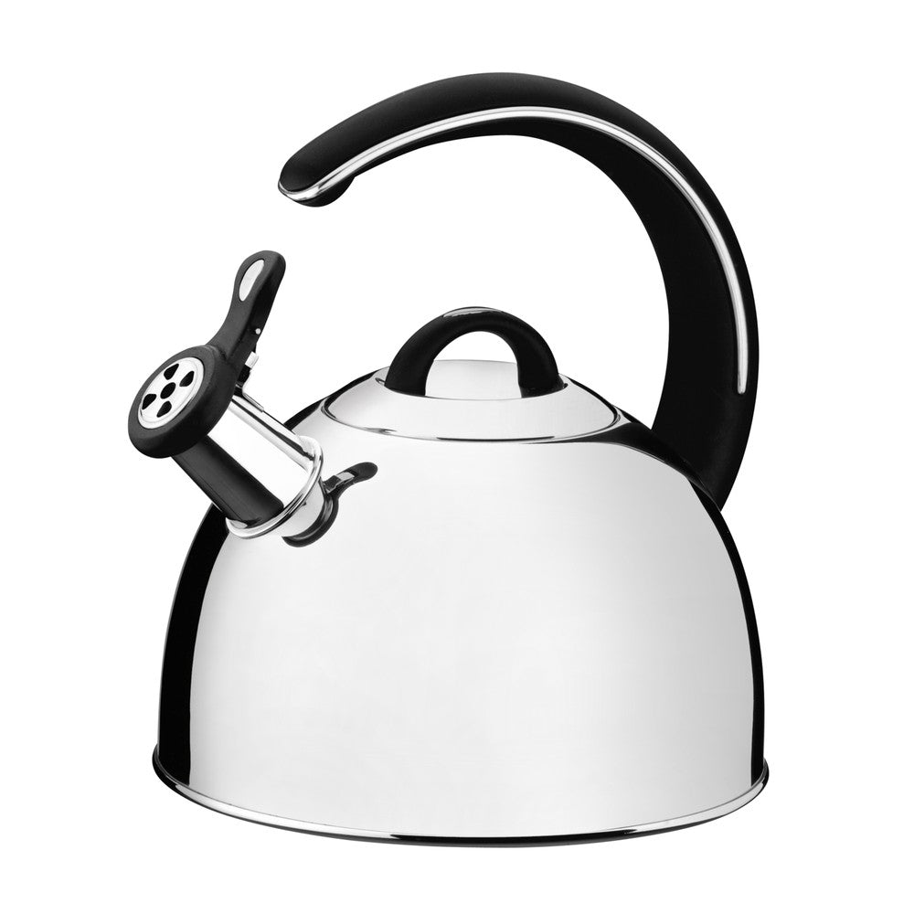 Tetera Tramontina de acero inoxidable con silbato , fondo triple y mango negro 3,3 L