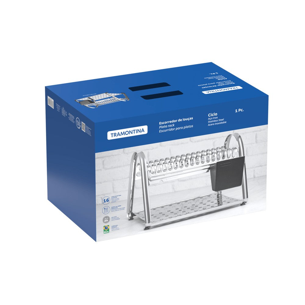 Escurridor de platos Tramontina Plurale de acero inoxidable con porta cubiertos negro