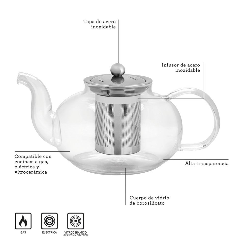 Jarra para té de vidrio y acero inoxidable con infusor de 1l Tramontina