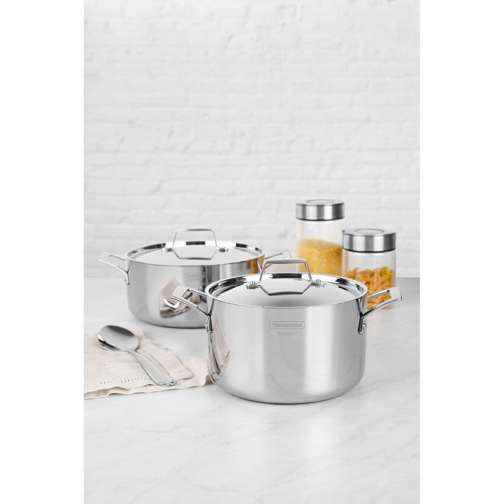 Cacerola Tramontina Grano honda de acero inoxidable cuerpo triple con tapa y asas 20 cm 3,8 L