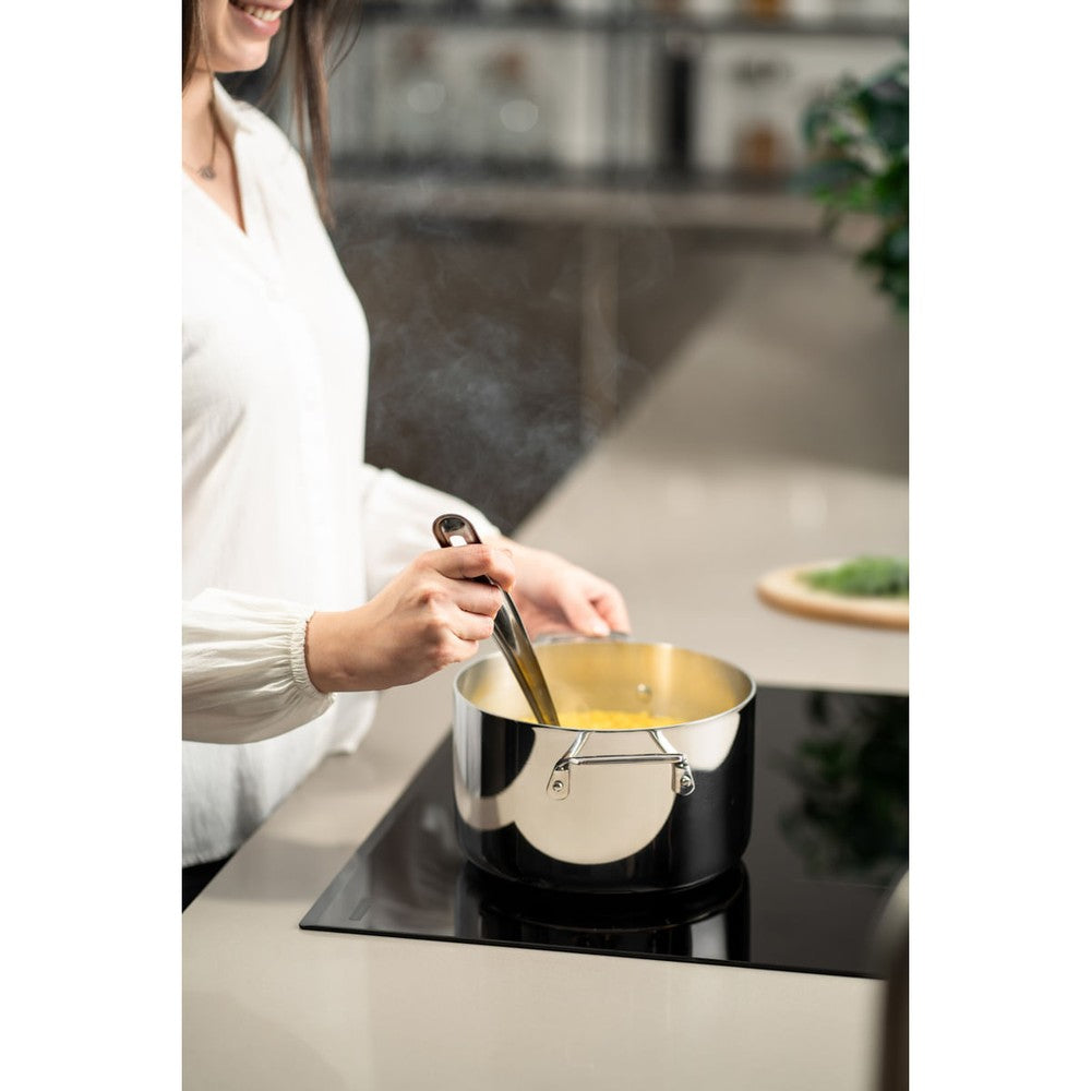 Cacerola Tramontina Grano honda de acero inoxidable cuerpo triple con tapa y asas 20 cm 3,8 L