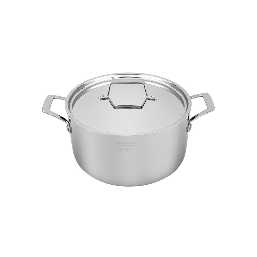 Olla Alta Tramontina Grano de acero inoxidable cuerpo triple con tapa y asas 24 cm 7,7 L