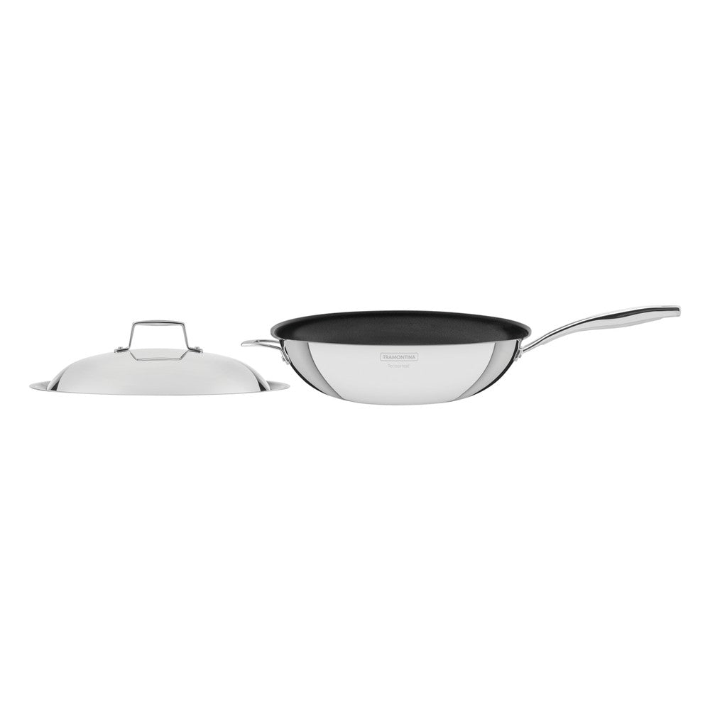 Wok Tramontina Grano de acero inoxidable con cuerpo triple revestimiento interno de antiadherente con mango 32 cm 5,2 L