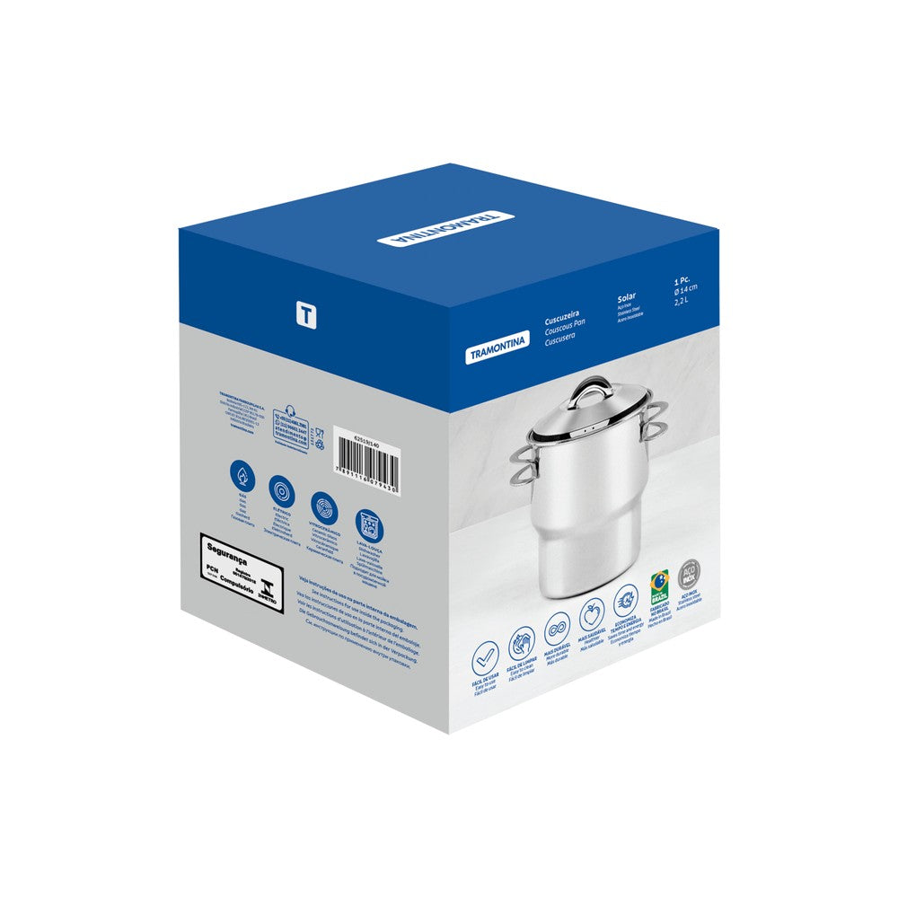 Cuscusera Solar de acero inoxidable Tramontina con asas y tapa 14 cm y 2,2 L