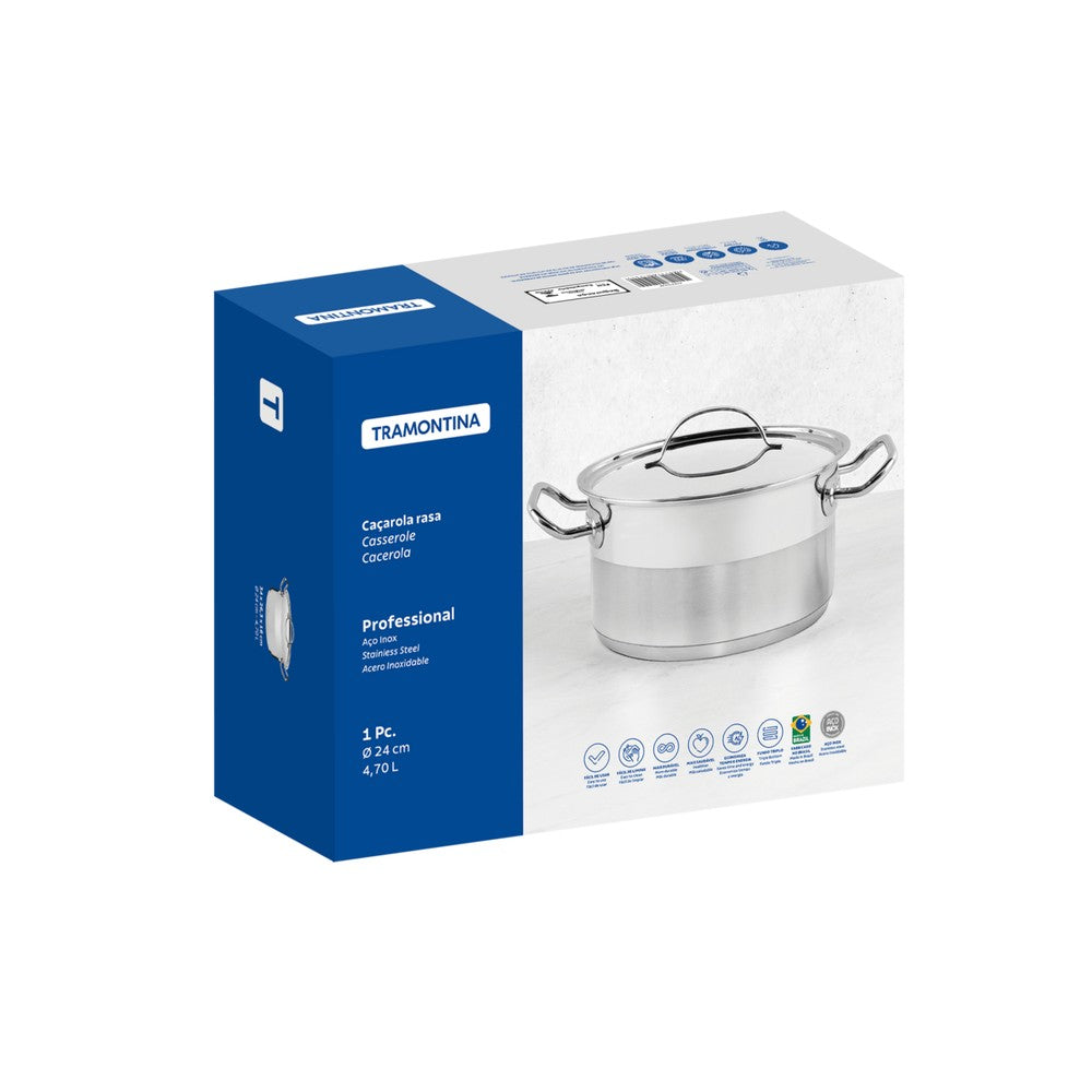 Cacerola de Acero Inox. 24 cm 4,7 L Tramontina Profesional.