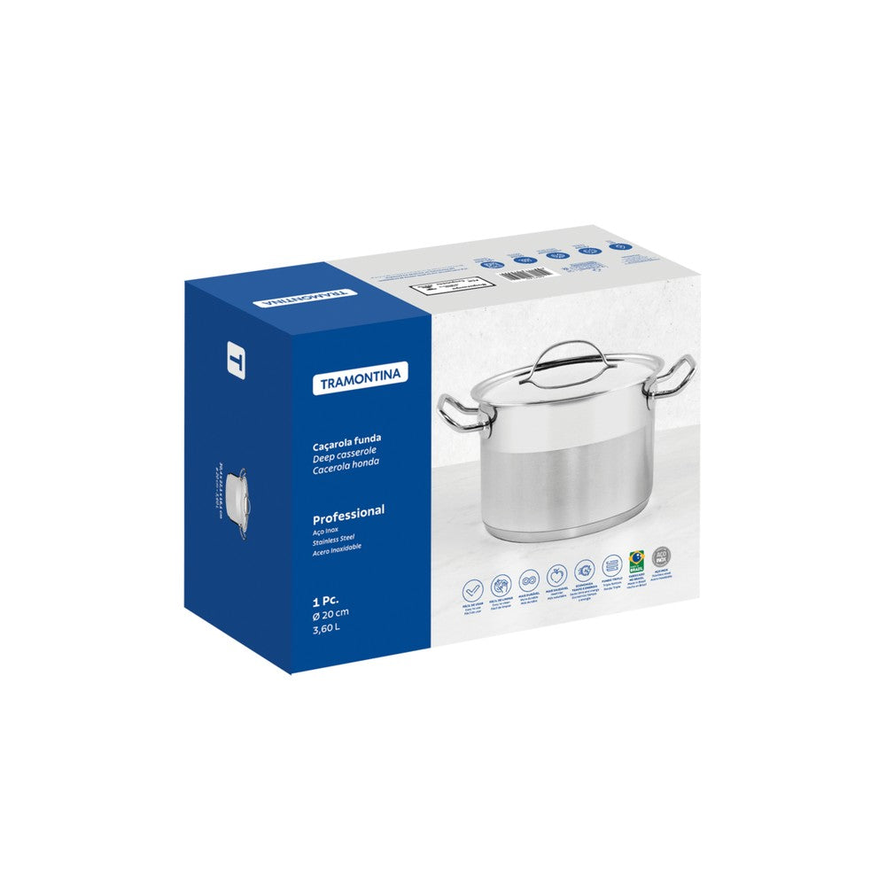 Cacerola de Acero Inox. 20 cm 3,6 L Tramontina Profesional.