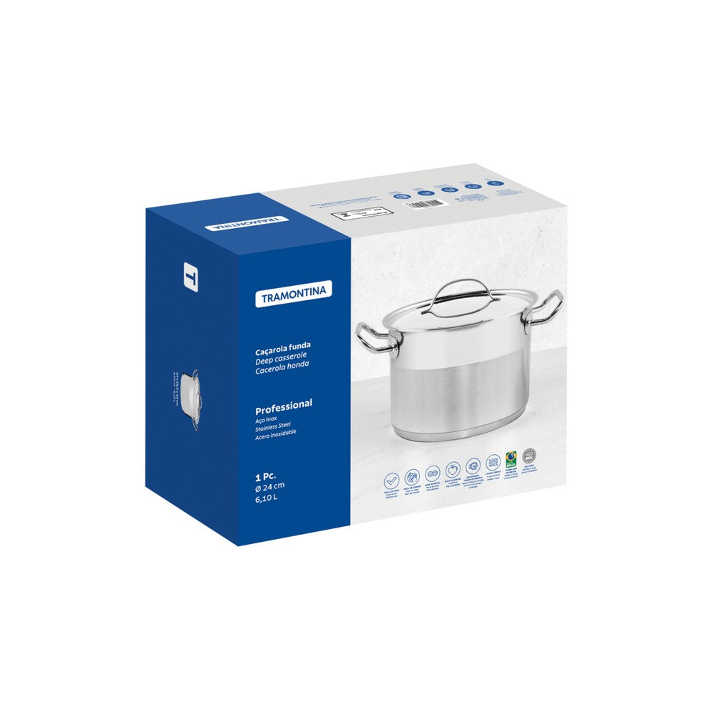 Cacerola de Acero Inox. 24 cm 6,1 L Tramontina Profesional.