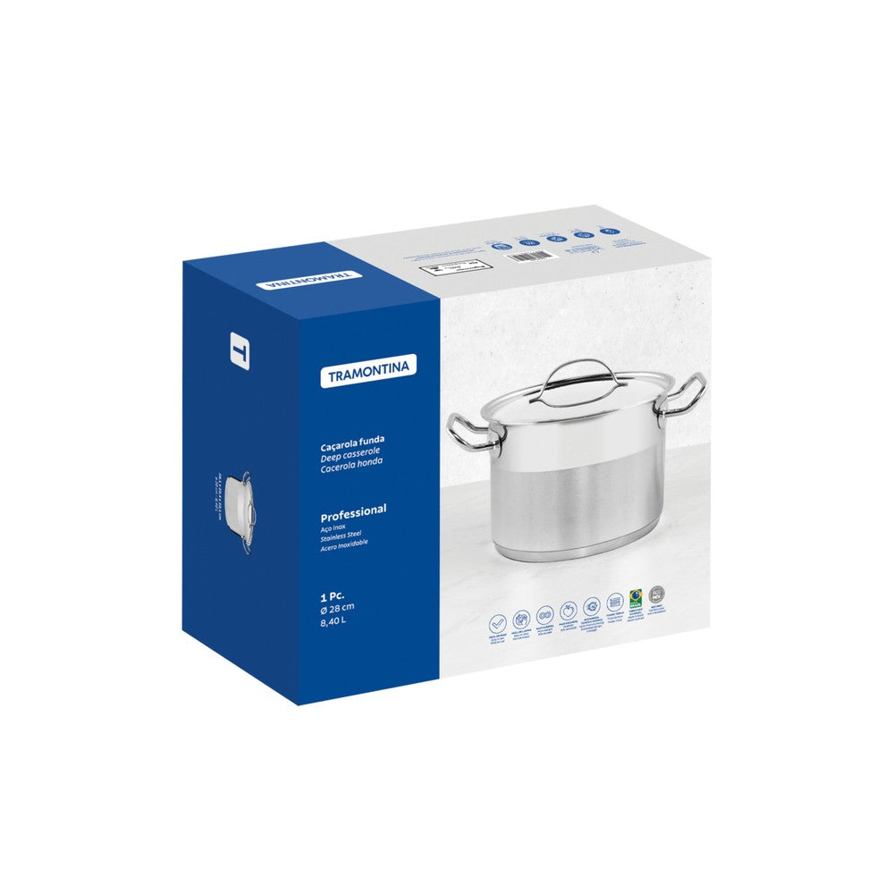 Cacerola de Acero Inox. 28 cm 8,4 L Tramontina Profesional.