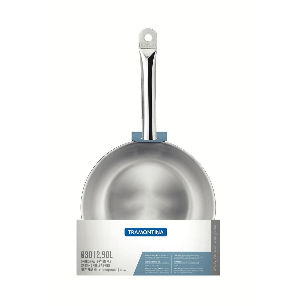 Sartén Tramontina Professional raso de acero inoxidable fondo triple con mango 30 cm 2,9 L