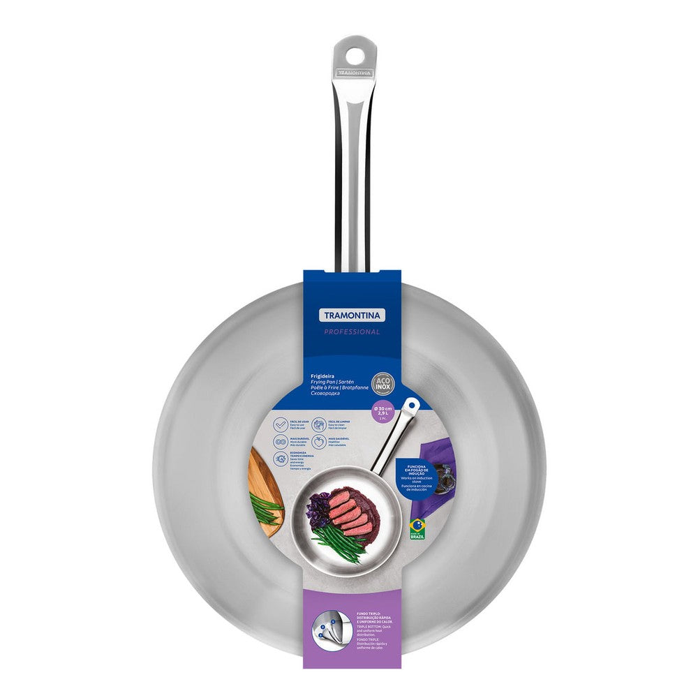 Sartén Tramontina Professional raso de acero inoxidable fondo triple con mango 30 cm 2,9 L