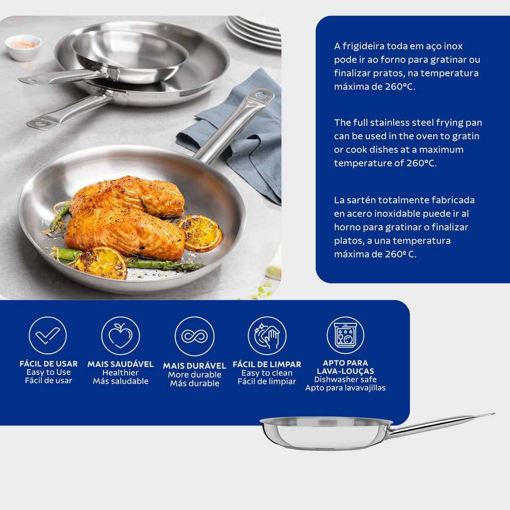 Sartén Tramontina Grano de acero inoxidable con cuerpo triple y mango 26 cm 2,2 L