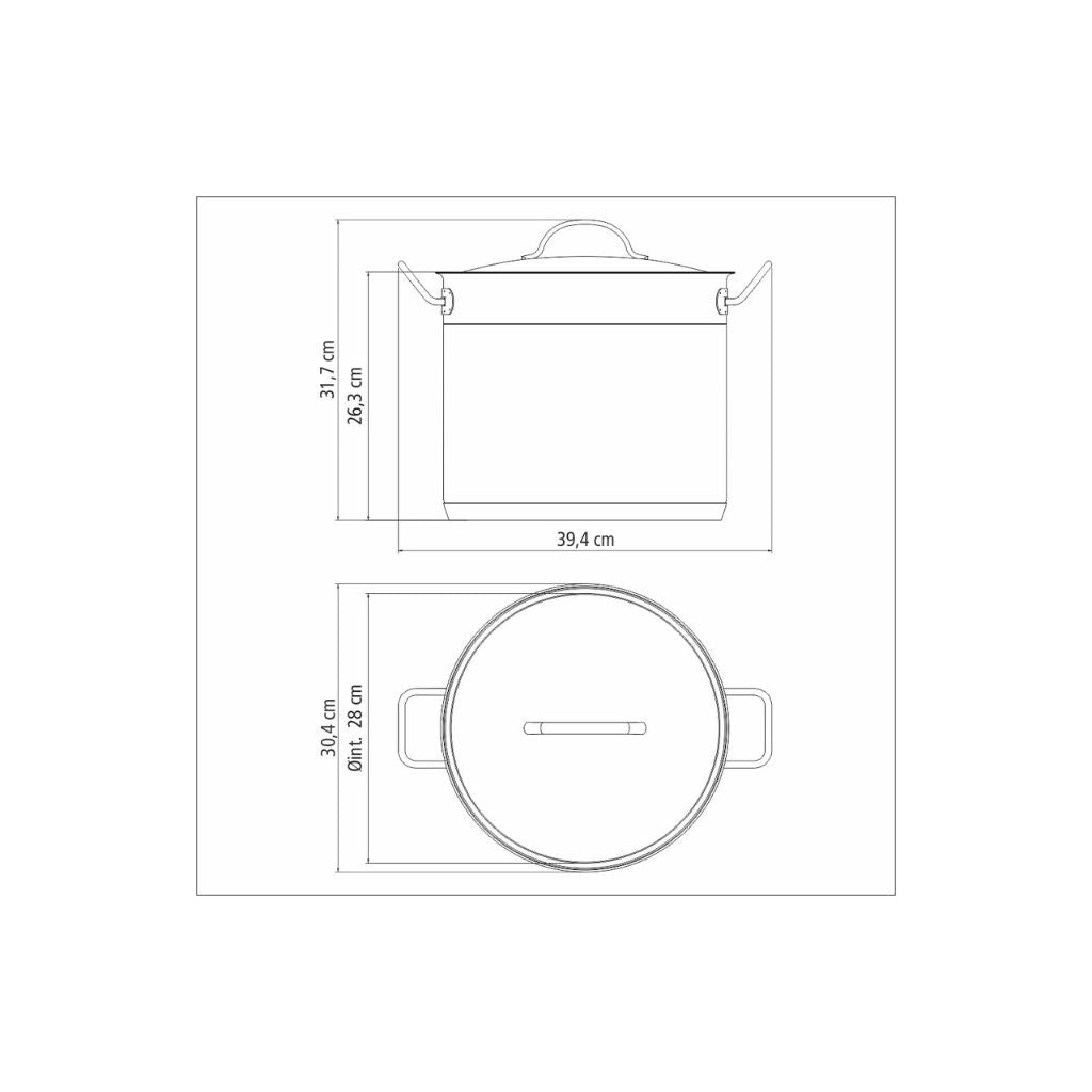 Olla alta Tramontina Professional de acero inoxidable fondo triple con tapa y asas 28 cm 15,7 L