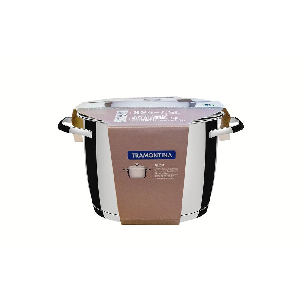 Olla Allegra de acero inoxidable con fondo triple y tapa de vidrio de 24 cm y 7,5 L Tramontina