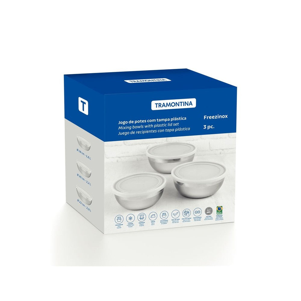 Juego de contenedores Freezinox de acero inoxidable con tapa plástica de 3 piezas Tramontina