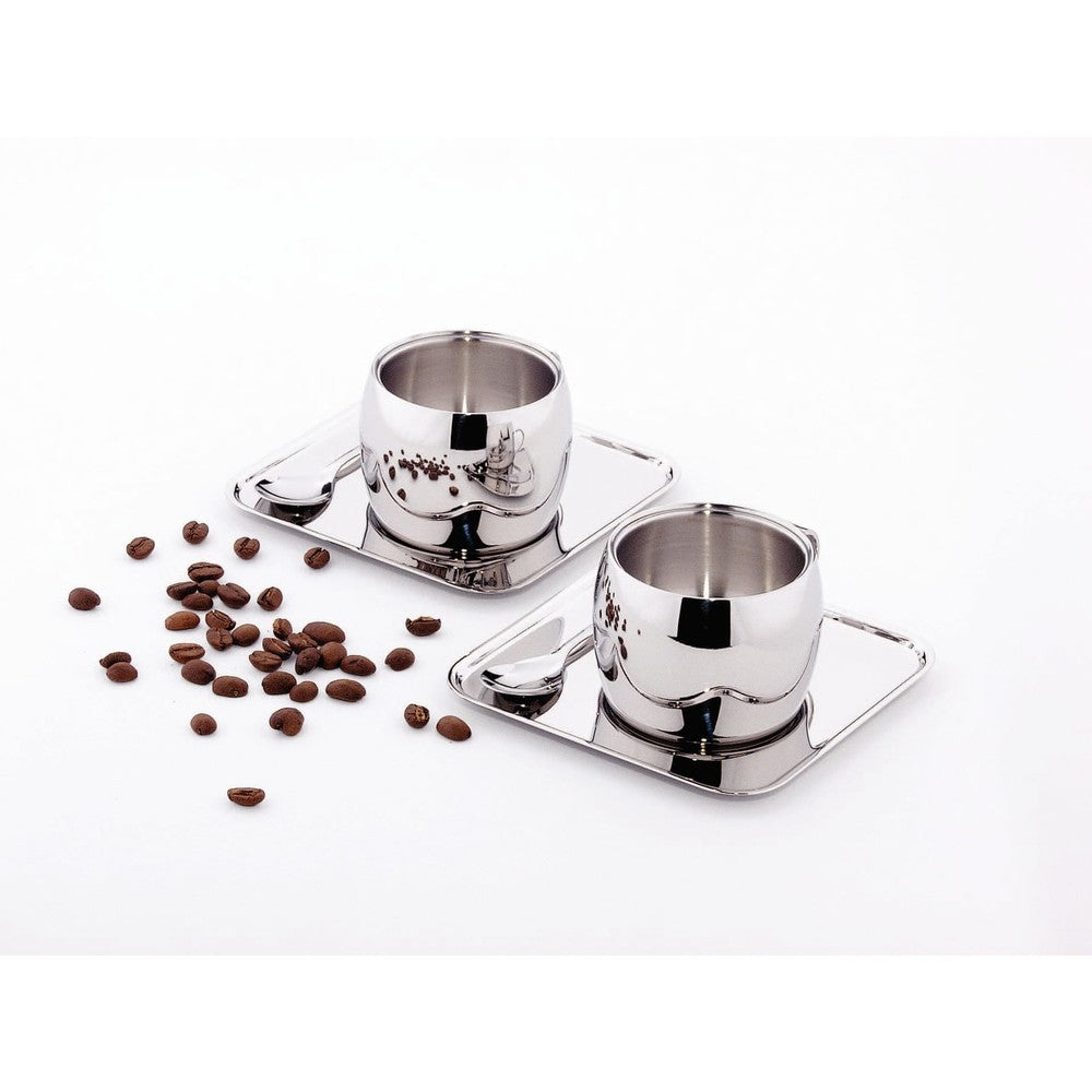 Juego para café Tramontina de acero inoxidable terminación brillante con tazas y platos cuadrados y cucharas 18 piezas