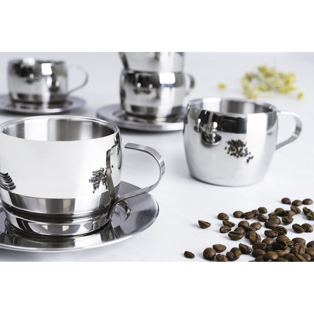 Juego para té y cappuccino Tramontina de acero inoxidable terminación brillante con tazas, platos y cucharas 18 piezas