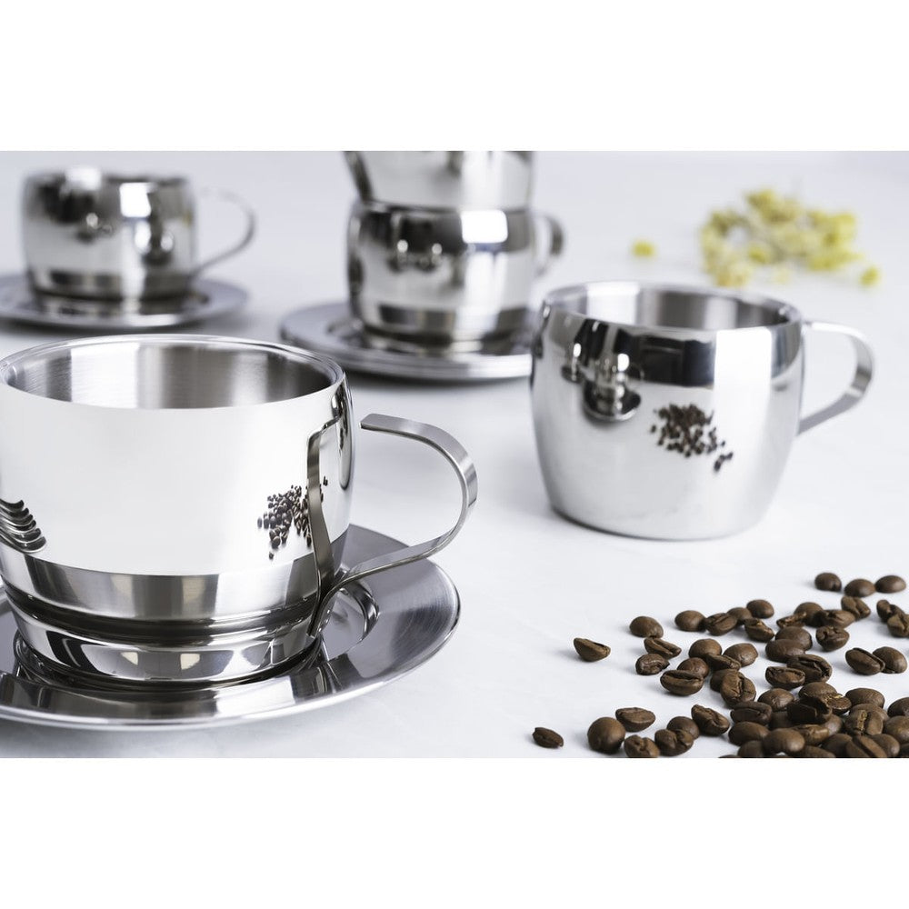 Juego para té y cappuccino Tramontina de acero inoxidable terminación brillante con tazas, platos y cucharas 18 piezas