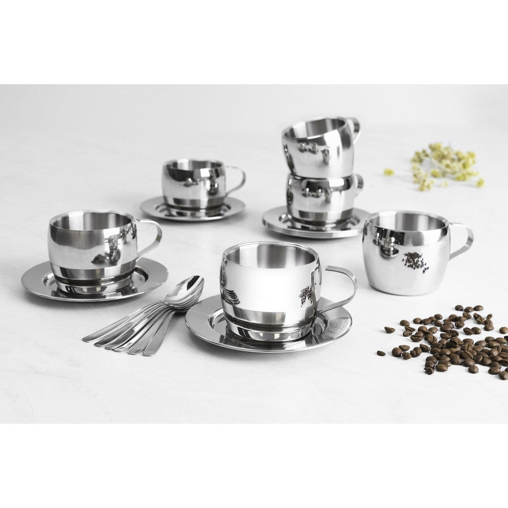 Juego para té y cappuccino Tramontina de acero inoxidable terminación brillante con tazas, platos y cucharas 18 piezas