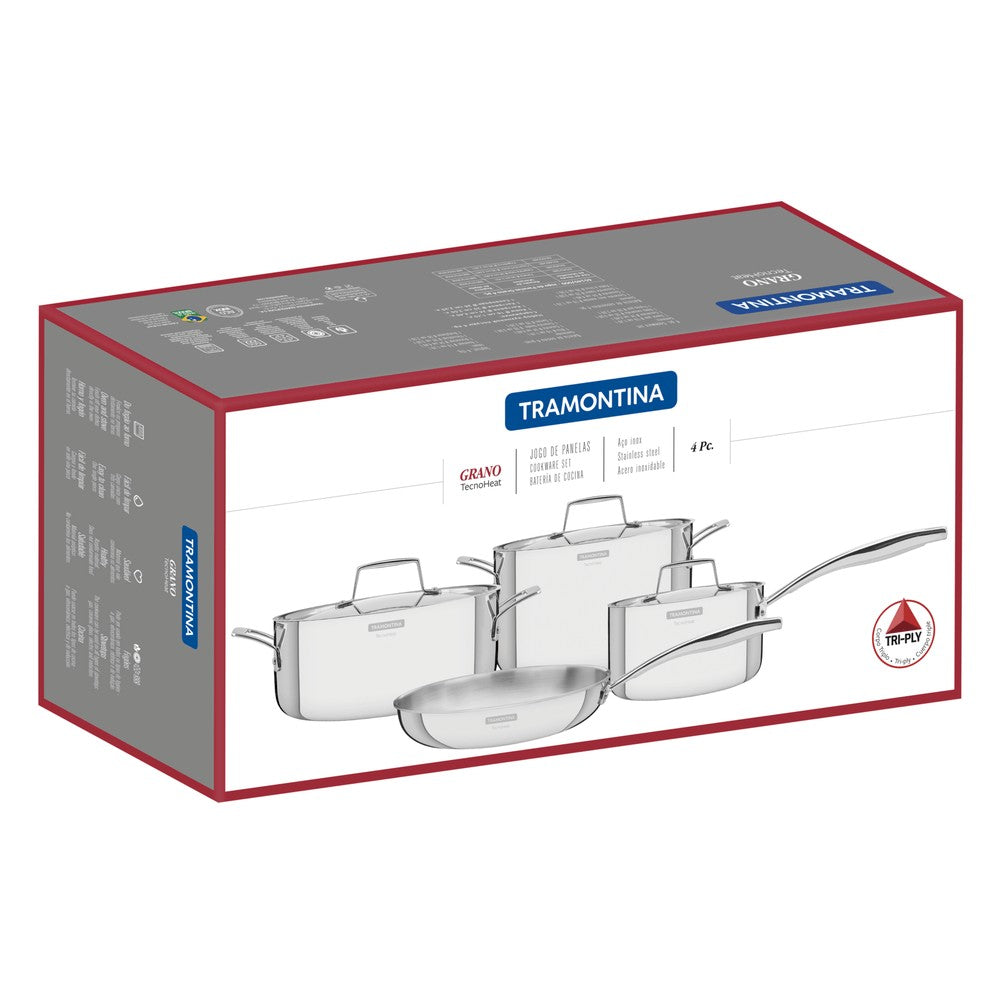 Batería Tramontina Grano de acero inoxidable con cuerpo triple 4 piezas
